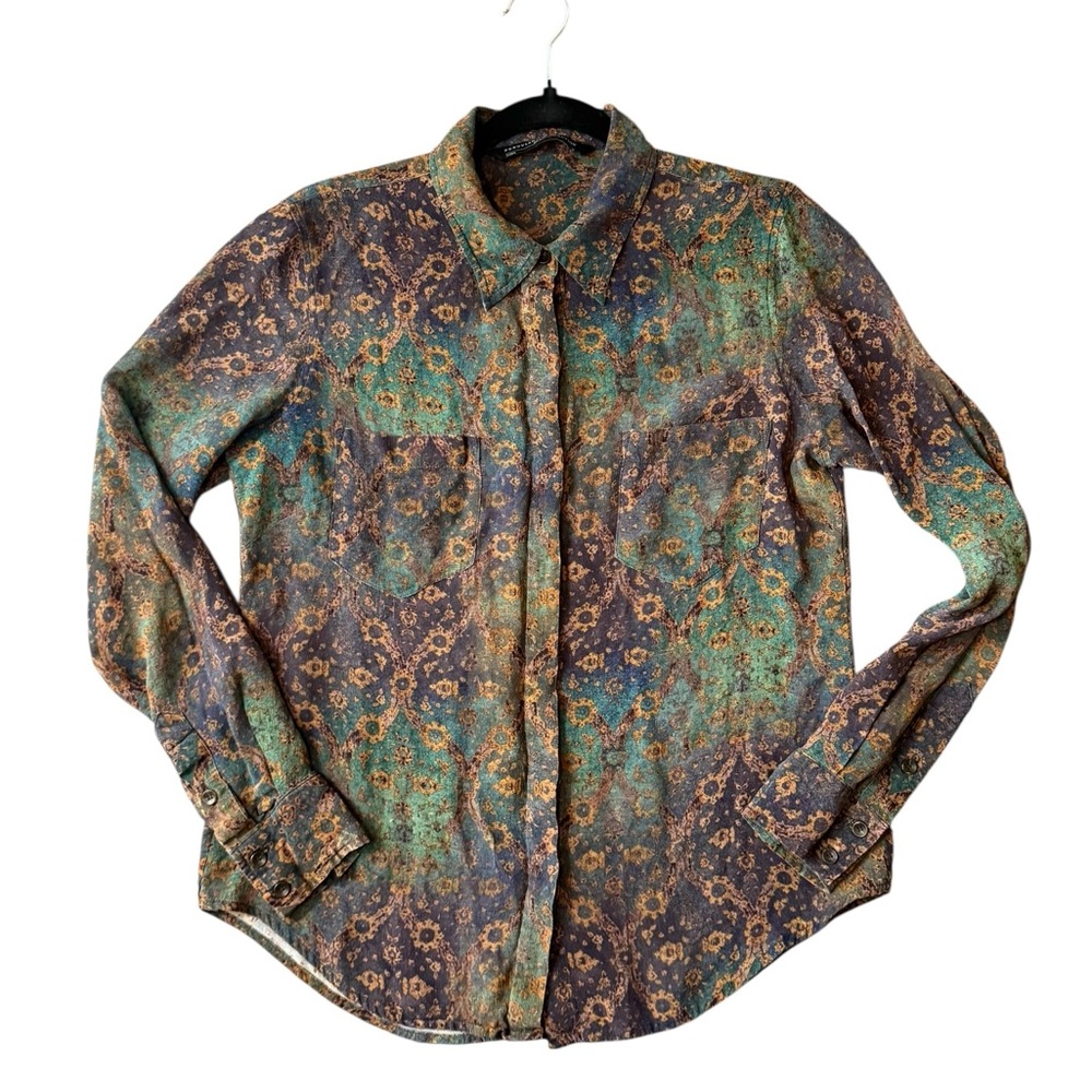 Peruvian Connection Boho Paisley Button Down Blou… - image 1